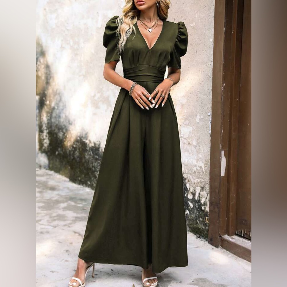 SHEIN LUNE Puff Sleeve Wide Leg Jumpsuit